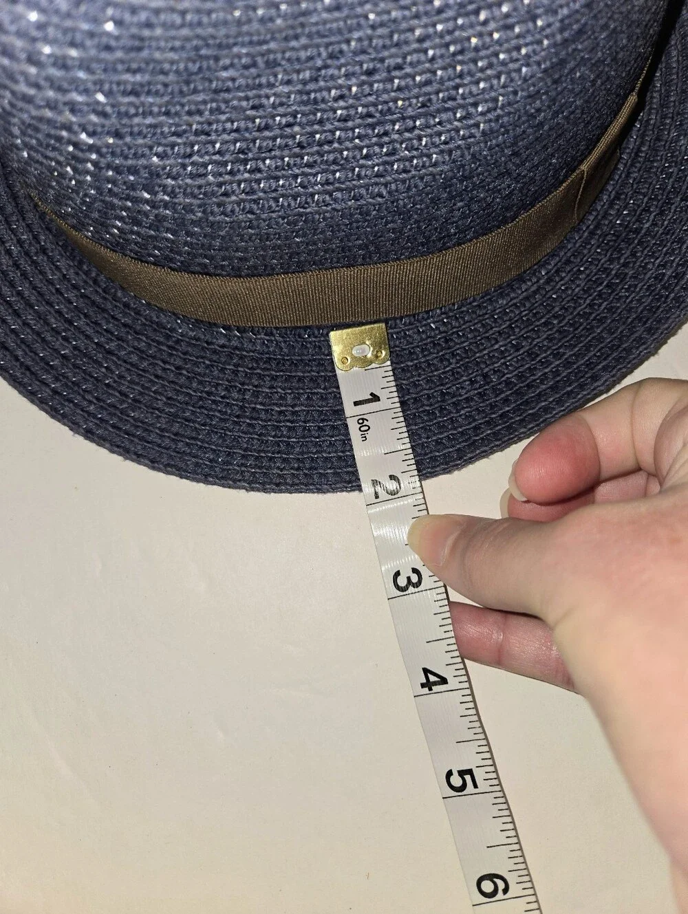 Navy Woven Fedora with Brown Band